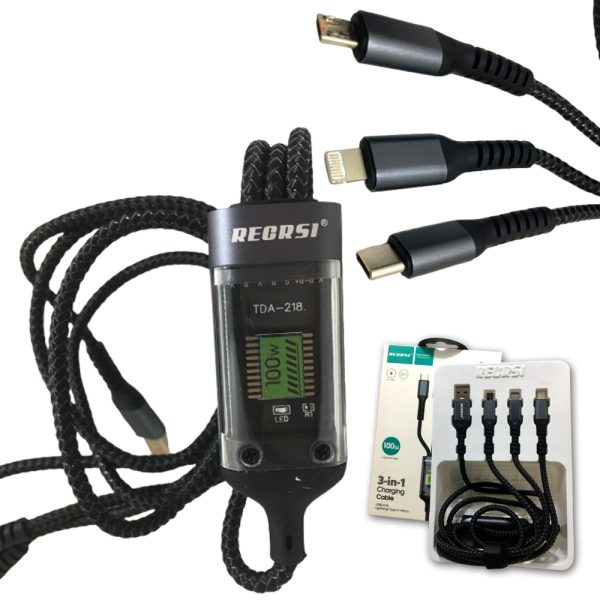 100W Regrsi 3in1 CA-307 1.2m Data Cable - Image 3