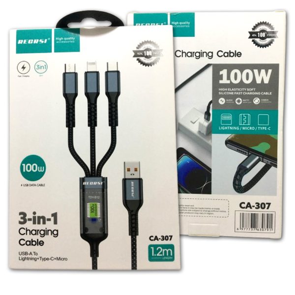100W Regrsi 3in1 CA-307 1.2m Data Cable - Image 6