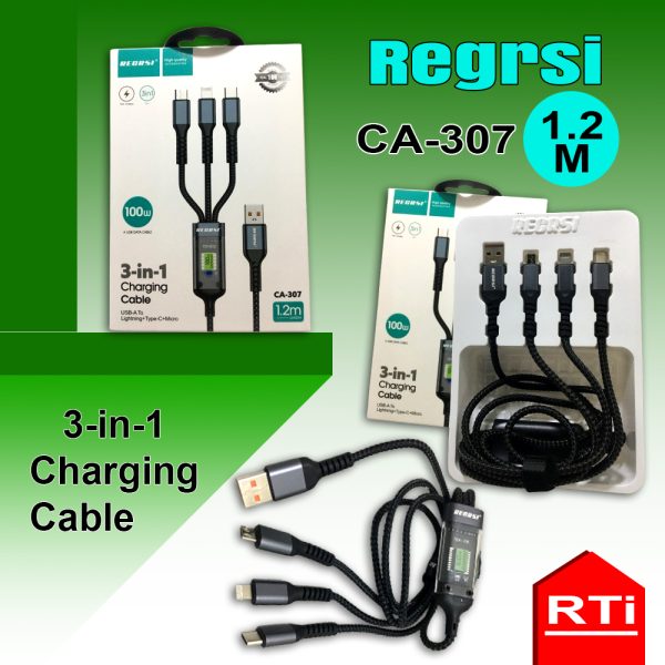 100W Regrsi 3in1 CA-307 1.2m Data Cable